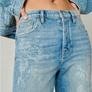 Lucky Brand 90s Loose High Rise Crop jeans Capri Denim Floral Pattern size 12